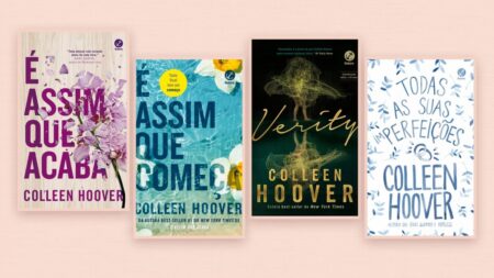 os 4 livros mais lidos de Colleen Hoover no Brasil: É assim que acaba, É assim que começa, Verity e Todas as suas imperfeições